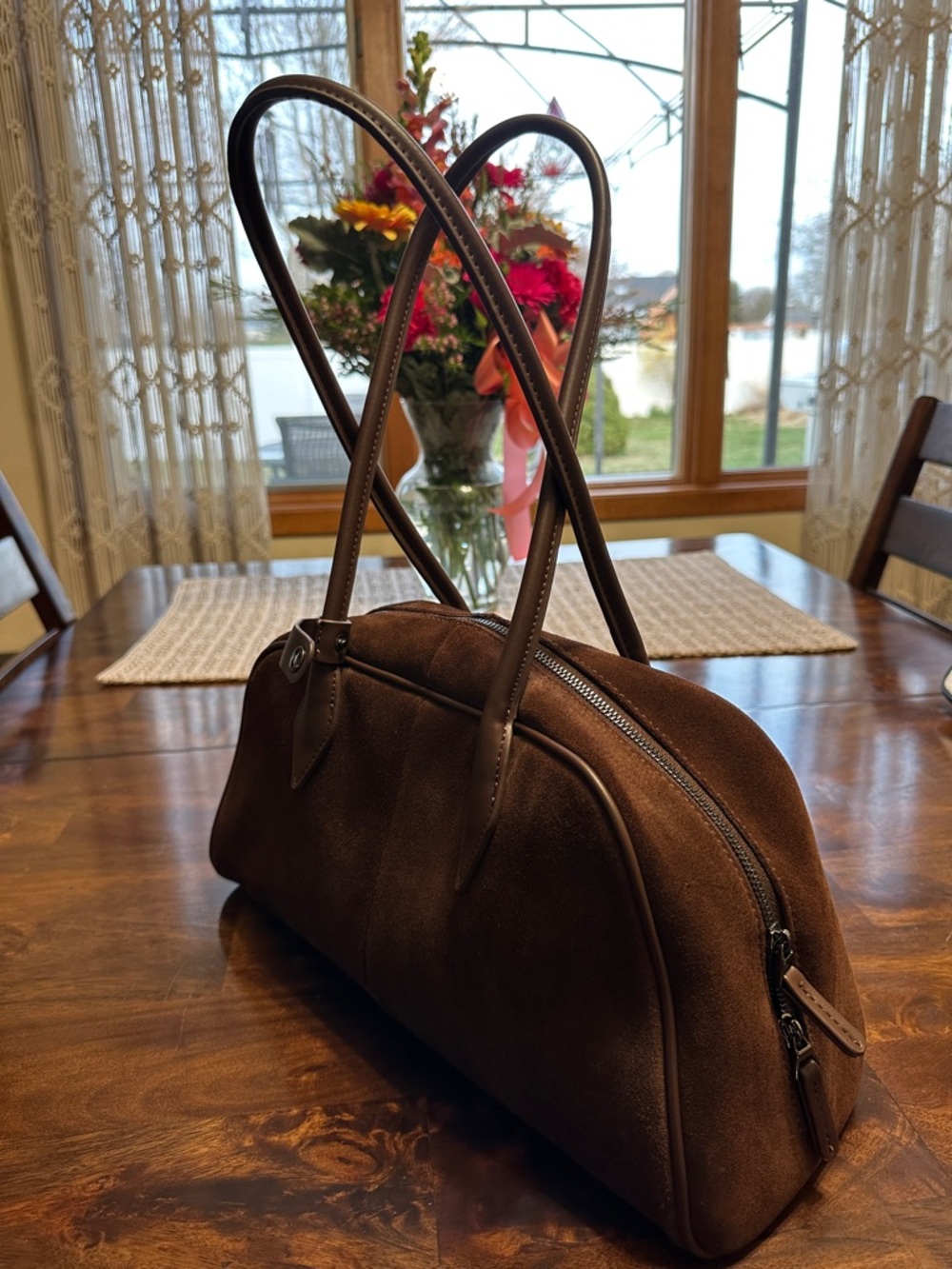 Classic Brown Suede Women's Shoulder Bag - Elegant Everyday Tote - Picture 2 of 11